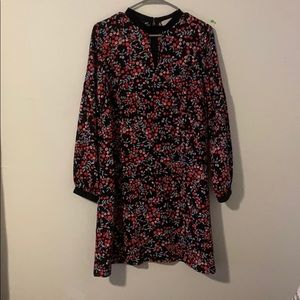 LOFT | Black Velvet Trimmed Patterned Shift Dress